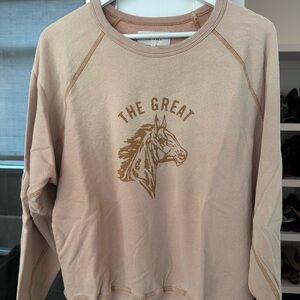 THE GREAT. Tan Horse Graphic Sweatshirt
